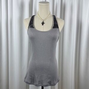 2016 style Apt 9 Womens Grey Metallic Ribbed Beaded Racerback Tank Top Size M